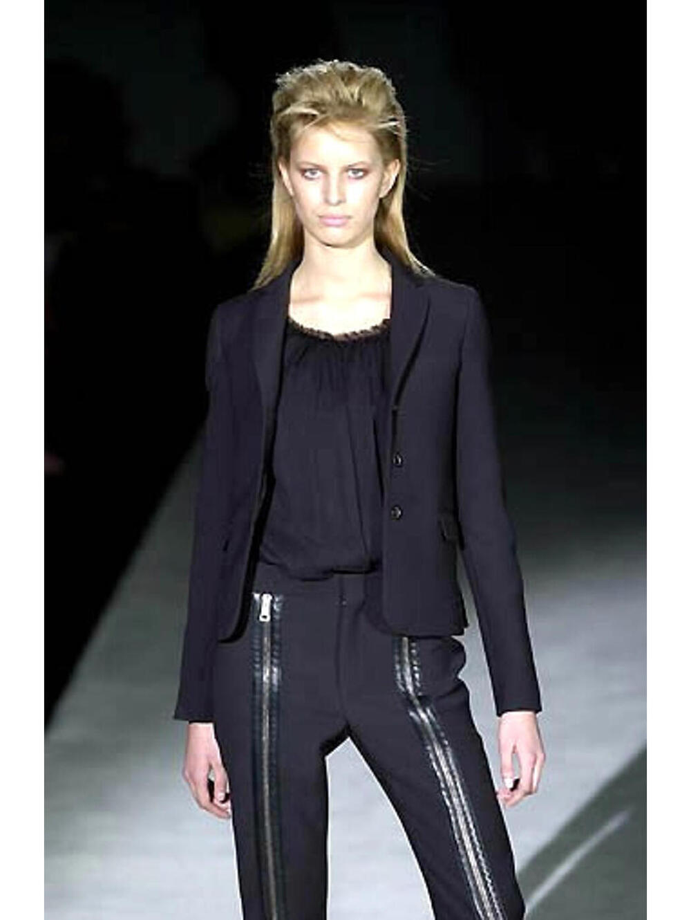 2001 Gucci by Tom Ford S IT-40 Black Ruffle Bodycon Stretch Tank Top
